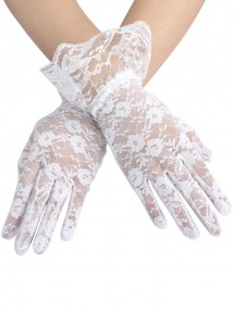 Детские короткие кружевные перчатки с оборками белые