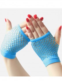 Короткие голубые перчатки в сетку без пальцев