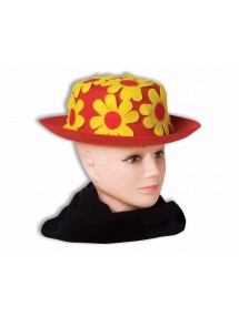 Красная шляпа клоуна с желтыми цветами