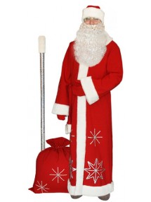 Красный костюм Серебристые снежинки для Деда Мороза с бородой и посохом