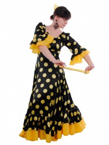 Платье Фламенко черное в желтый горох