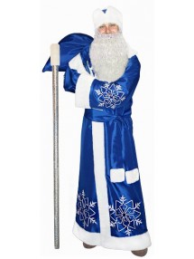 Синий костюм Снежинка для Деда Мороза с бородой и посохом