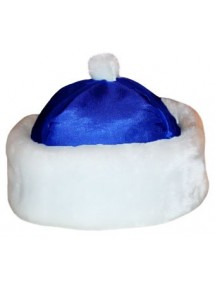 Синяя шапка Деда Мороза на парик с меховой опушкой