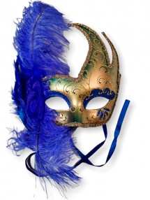 Синяя венецианская маска с пером