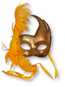 Желтая венецианская маска с пером