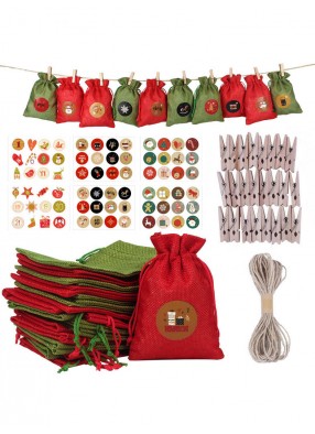 Адвент календарь мешочки для подарков 24 шт красно-зеленые
