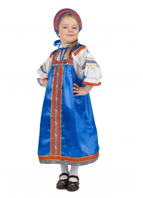 Атласный русский сарафан детский синий