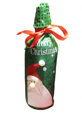 Чехол для бутылки Санта зеленый новогоднее украшение