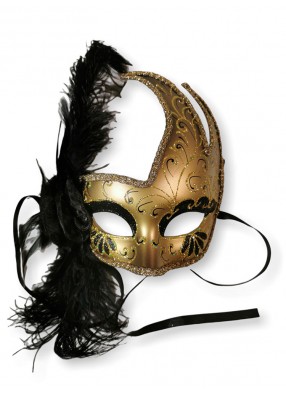 Черная венецианская маска с пером