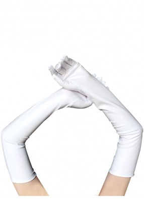 Длинные белые латексные перчатки из экокожи