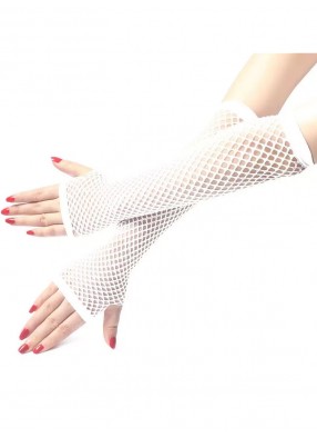 Длинные белые перчатки в сетку без пальцев