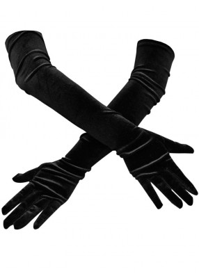 Длинные черные бархатные перчатки