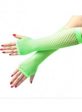 Длинные зеленые перчатки в сетку без пальцев