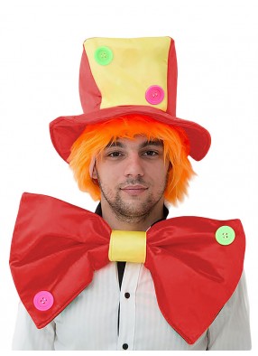 Клоунская шляпа с волосами и большой бант