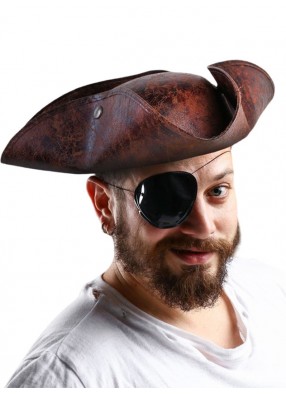 Коричневая пиратская шляпа треуголка взрослая 56-58