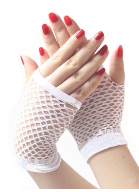 Короткие белые перчатки в сетку без пальцев