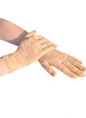 Короткие бежевые гипюровые перчатки