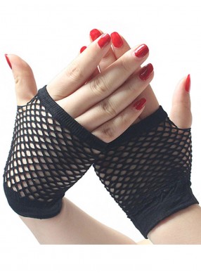 Короткие черные перчатки в сетку без пальцев