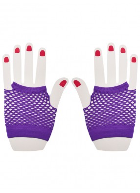 Короткие фиолетовые перчатки в сетку без пальцев