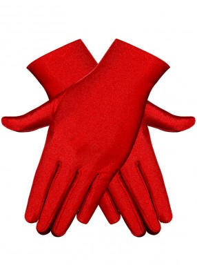 Короткие красные атласные перчатки