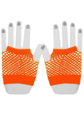 Короткие оранжевые перчатки в сетку без пальцев