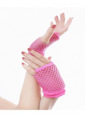 Короткие розовые перчатки в сетку без пальцев