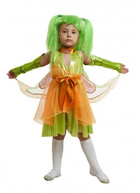 Костюм зеленой феи стрекозы с париком для девочки