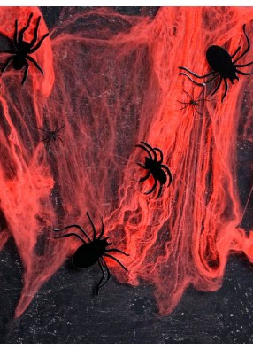 Красная искусственная паутина с декором Пауки 25 г