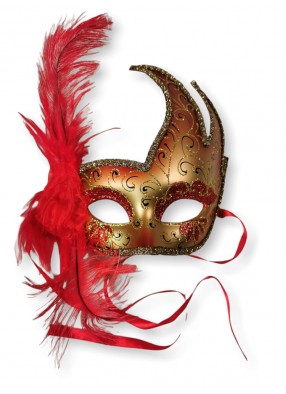 Красная венецианская маска с пером