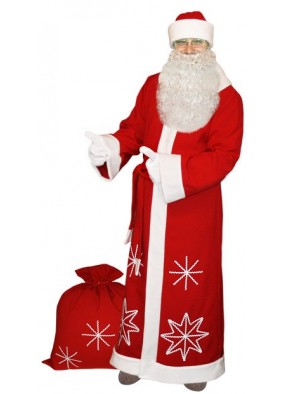 Красный костюм Белые снежинки для Деда Мороза с бородой