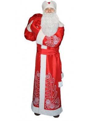 Красный костюм Морозный рисунок для Деда Мороза с бородой