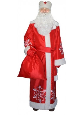 Красный костюм Снежинка для Деда Мороза с бородой