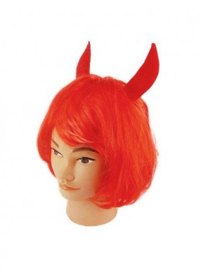 Красный парик девушки дьявола с рогами
