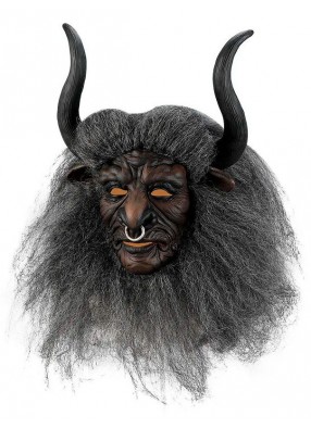 Латексная маска рогатого Демона с волосами