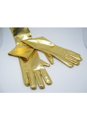 Перчатки блестящие длинные золотые