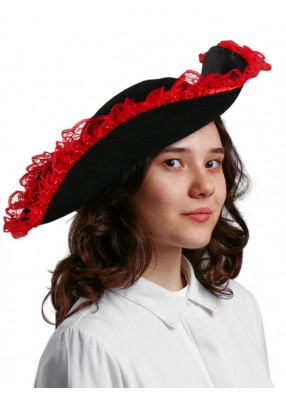 Пиратская шляпа треуголка с красной каймой взрослая 56-58