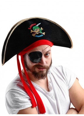 Пиратская шляпа треуголка с красной лентой взрослая 56-58