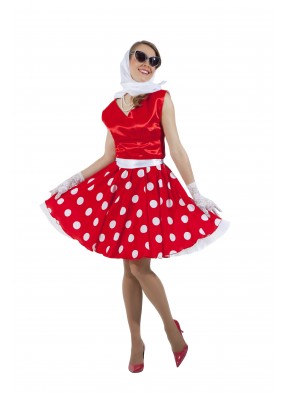 Платье в стиле 50-х белый горох и красный верх фото