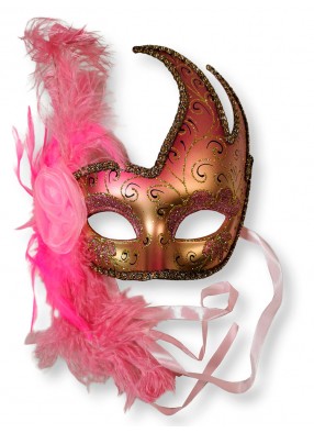 Розовая венецианская маска с пером