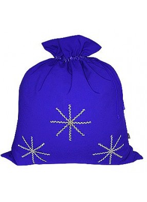 Синий новогодний подарочный мешок Серебристые снежинки