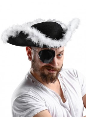 Треуголка шляпа пирата с белым пухом взрослая 56-58