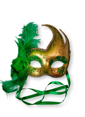 Зеленая венецианская маска с пером