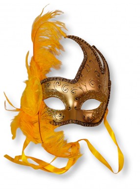 Желтая венецианская маска с пером
