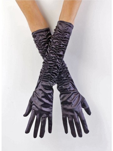 Атласные чёрные перчатки со сборкой