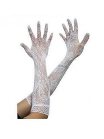 Белые кружевные перчатки по локоть