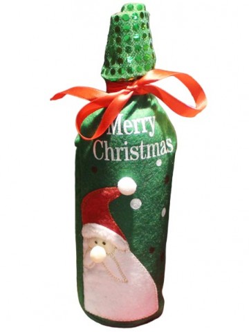 Чехол для бутылки Санта зеленый новогоднее украшение