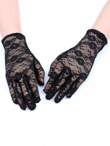 Черные гипюровые перчатки средней длины