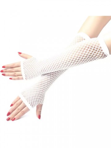 Длинные белые перчатки в сетку без пальцев