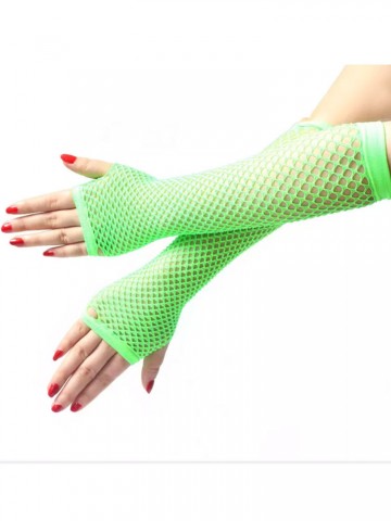 Длинные зеленые перчатки в сетку без пальцев