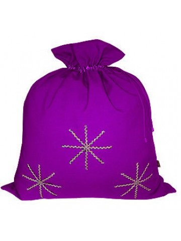 Фиолетовый новогодний подарочный мешок Серебристые снежинки